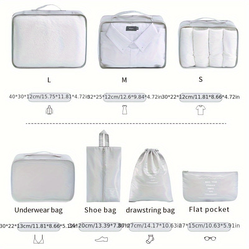 Preppy Cube Storage Bag Travel Case Set 7-piece Student Back-to-school Portable Clothing Shoes And Toiletries Storage Bag Luggage Packing Bag