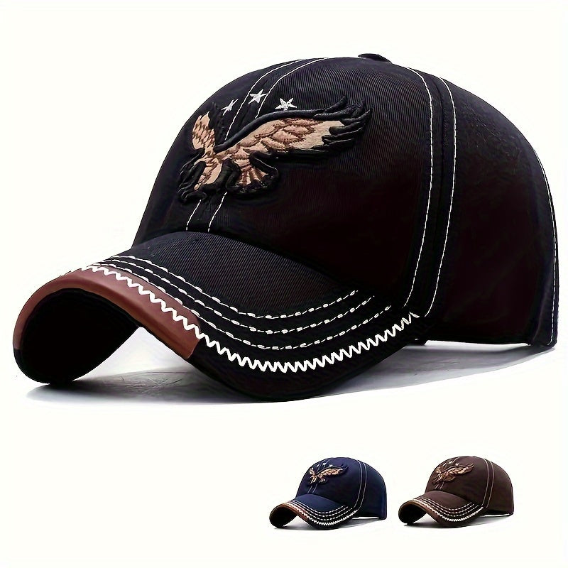 [2pcs Breathable Baseball Cap] 2pcs Breathable Baseball Caps with Eagle Embroidery - Fashionable Sun Protection for Outdoor Sports, Perfect Gift Idea