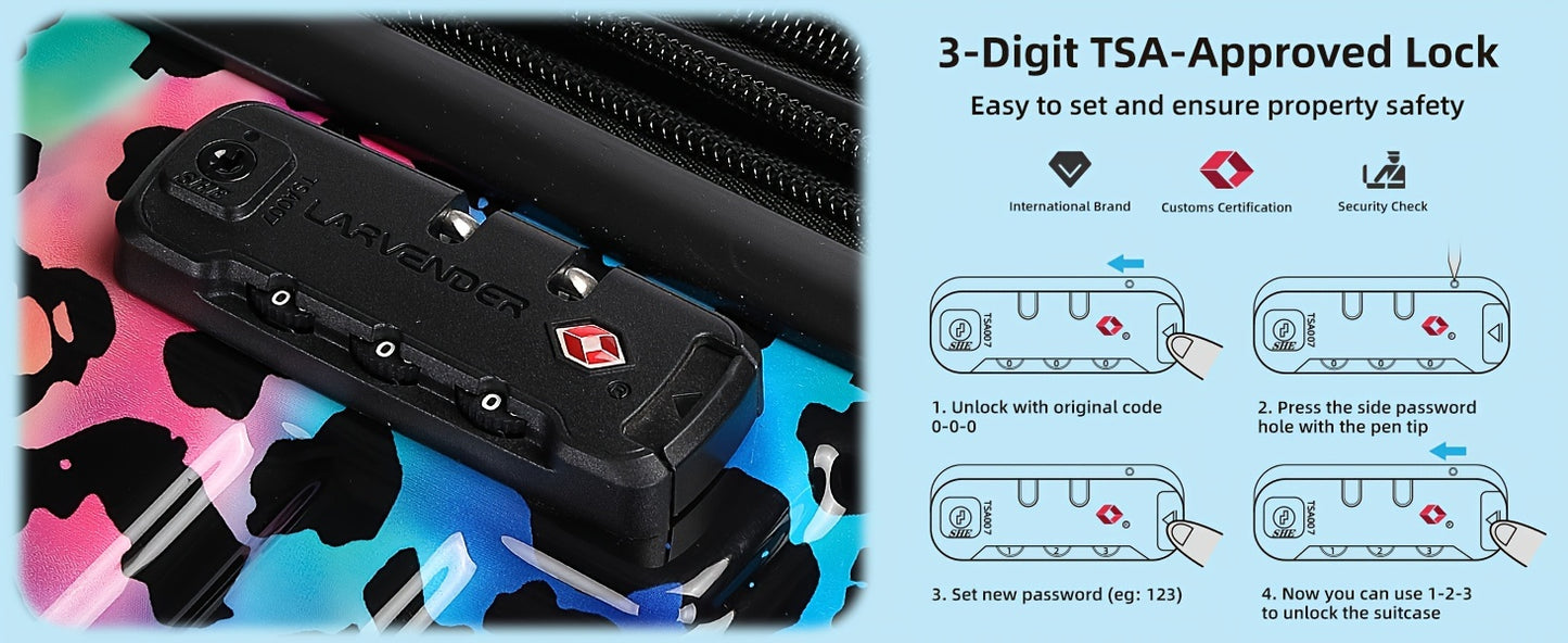 Luggage Sets 3 Piece, Hardside 20 IN Carry on Luggage Airline Approved PC+ABS Suitcase Set with Spinner Wheels TSA Lock, Lightweight Rolling Suitcase for Men and Women, Cheetah Print