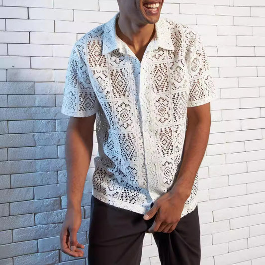 Cross Border Mesh Hollow Out Shirt
