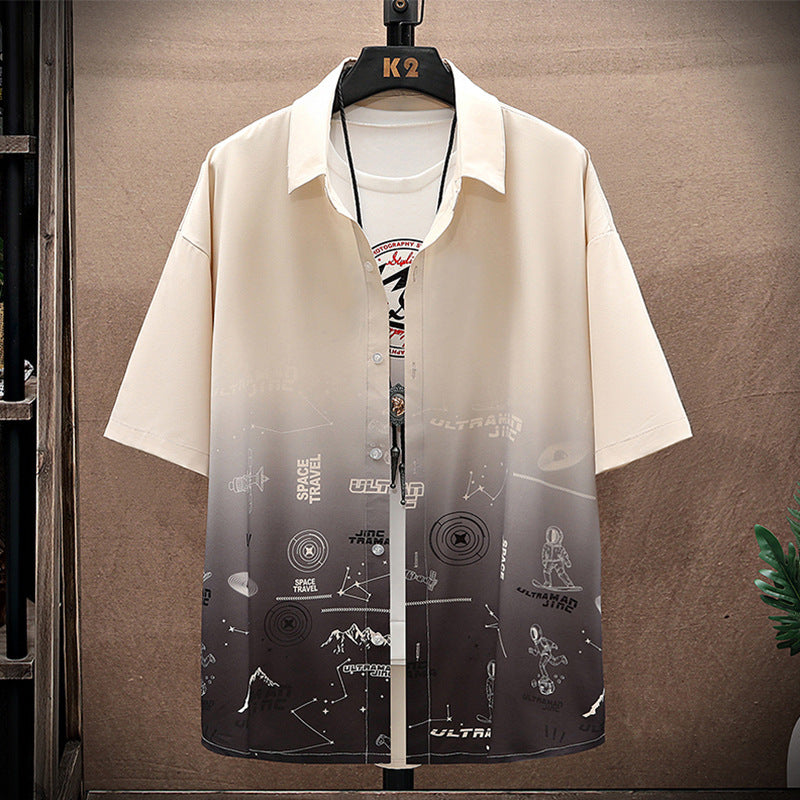 Summer Thin Ice Silk Shirt Loose Collar T-shirt Fattening Type Fat Man