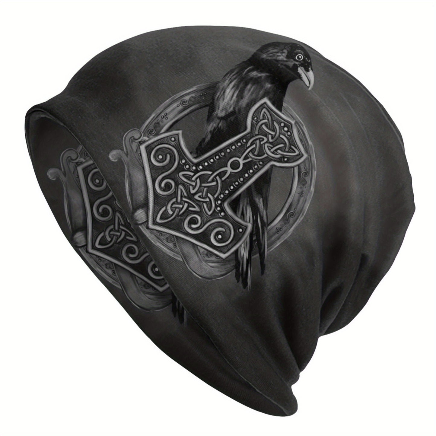 1pc Viking Thin Skullies Beanies Caps Hammer Of Thor Raven Wolf Hat For Unisex Ski Cap.