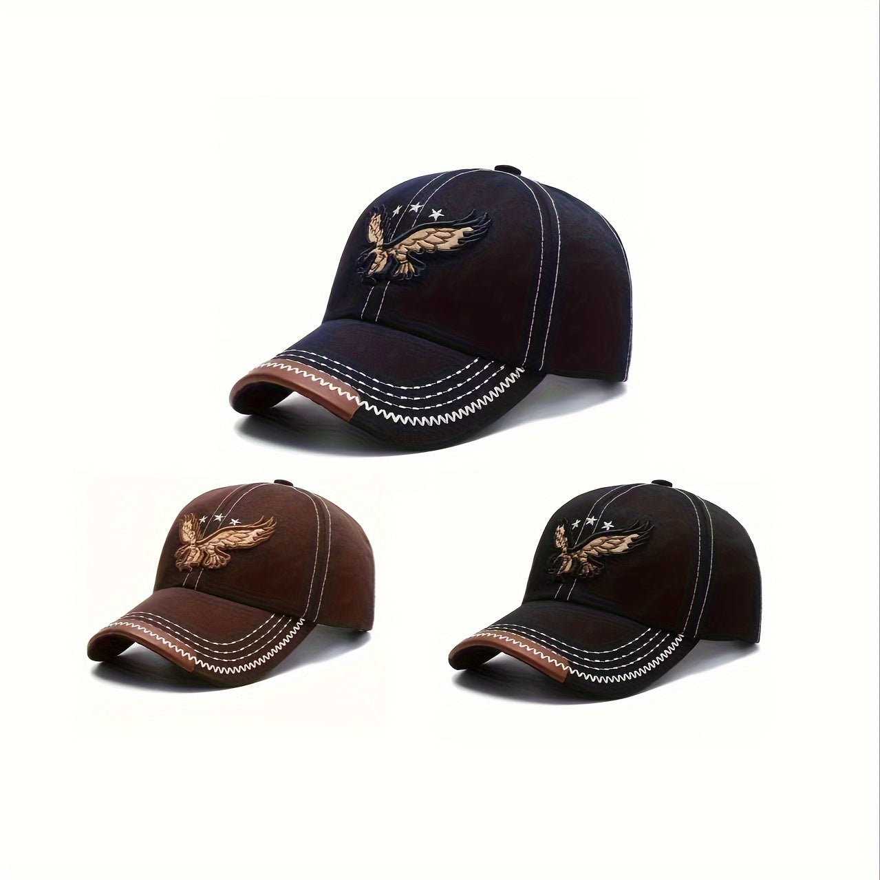 [2pcs Breathable Baseball Cap] 2pcs Breathable Baseball Caps with Eagle Embroidery - Fashionable Sun Protection for Outdoor Sports, Perfect Gift Idea