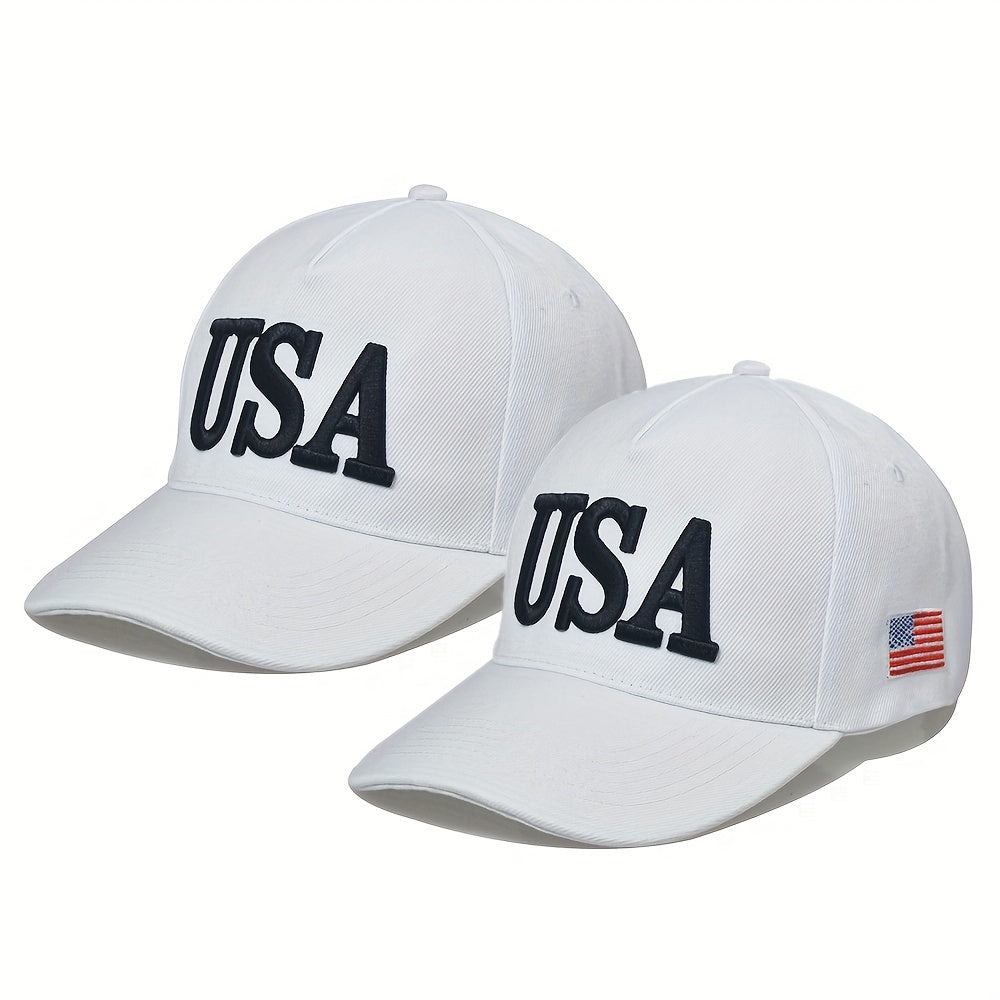 2pcs Premium USA Embroidered Adjustable Baseball Caps for Men & Women - Breathable Acrylic, Perfect for Outdoor Sports