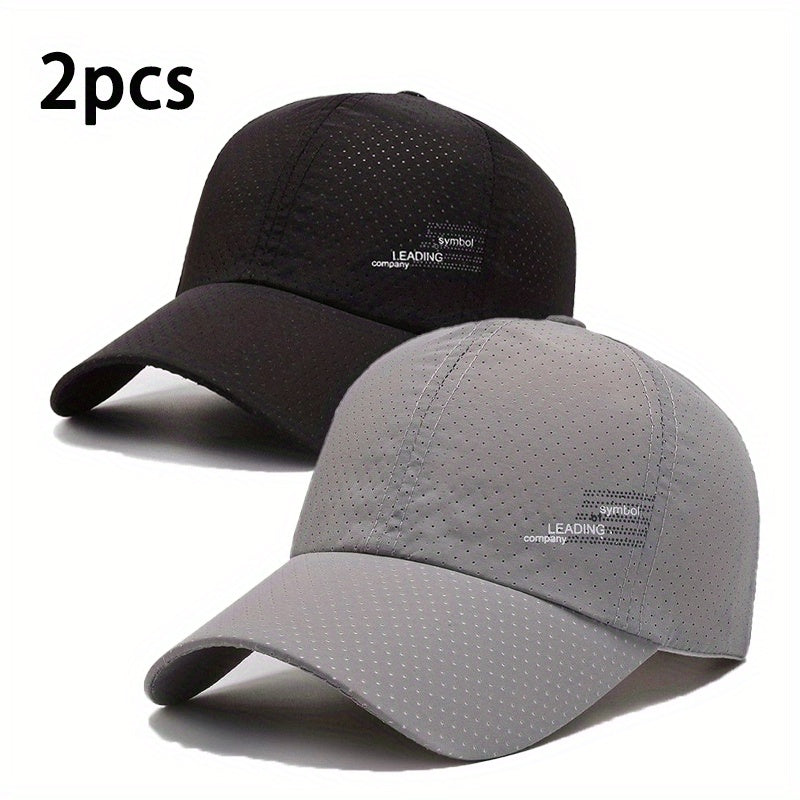 2pcs Set, Unisex Quick-Dry Baseball Caps, Sporty Alphabetic Print, 100% Polyester, Breathable Mesh Design, Stylish Casual Spring/Summer Hats for Men