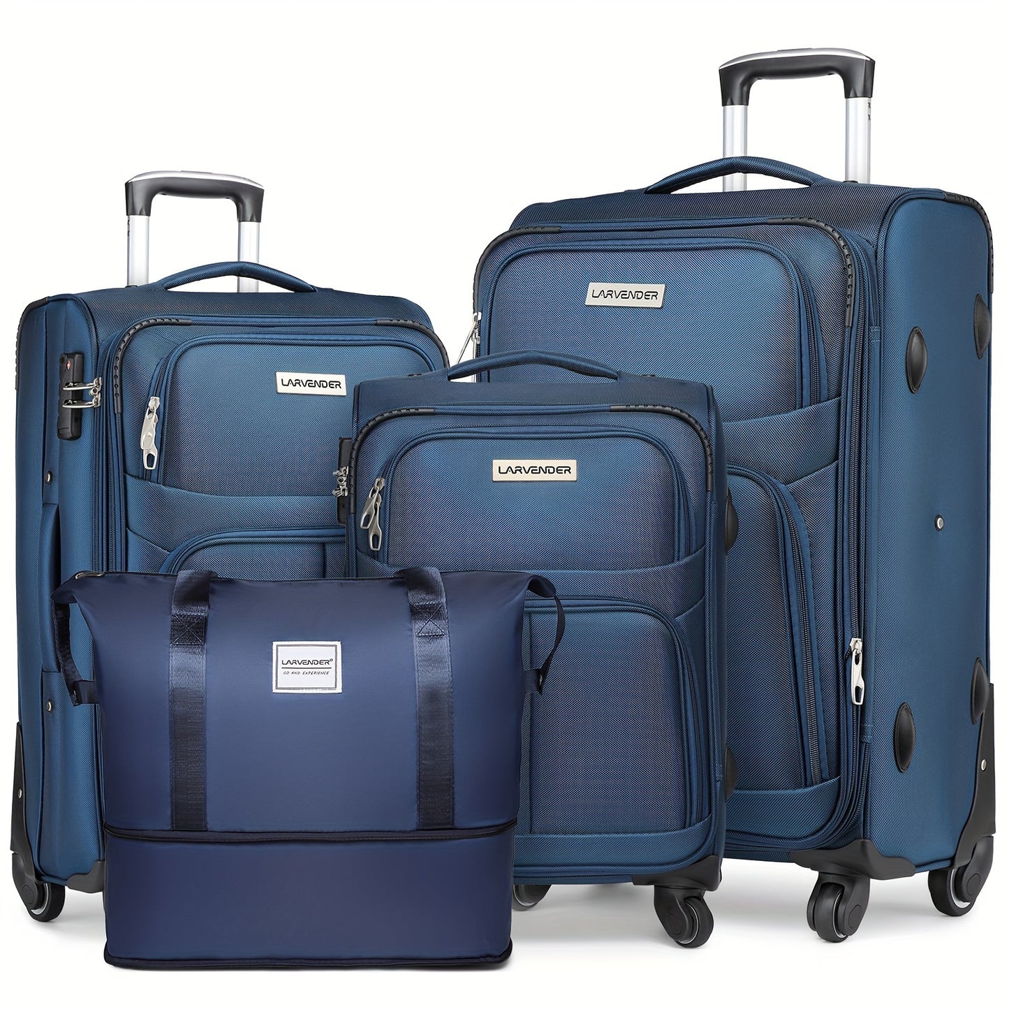 [4 Piece Expandable Luggage Set] Softside Luggage Sets 4 Piece with Duffel Bag, Expandable Rolling Suitcases Set with Spinner Wheels, Lightweight Upright Travel Luggage Set with TSA-Approved Lock, Multicolor