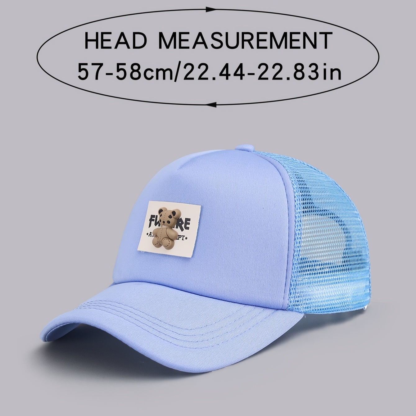 Cute Bear Graphic Baseball Caps - Adjustable, Sun-Protective, Breathable Mesh Summer Hats for Women, Light Blue, Red, Black, White, Pink, Hand Washable Polyester, Summer Headwear | Playful Accessory | Knitted Texture