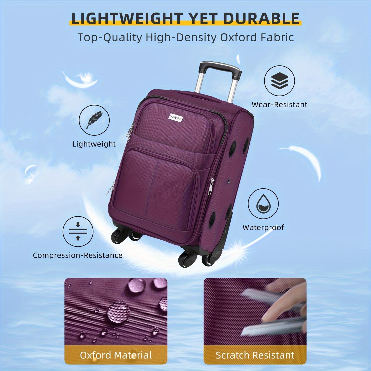 Softside Luggage Sets 3 Piece, Carry on Luggage 22x14x9 Airline Approved with TSA Lock Spinner Wheels, Lightweight Rolling Suitcase for Men and Women, Multicolor