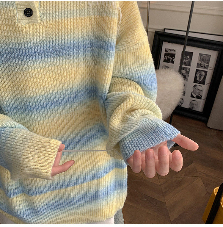 Salt Color Striped Turtleneck Sweater For Men