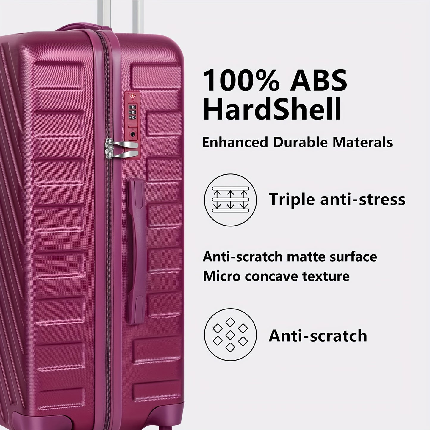 Purple 5-Piece Hardside Luggage Set With Spinner Wheels And TSA Locks, Lightweight Bag With Handle