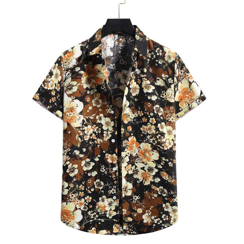 Lapel Cotton Slim-fit Printed Bamboo Shirt