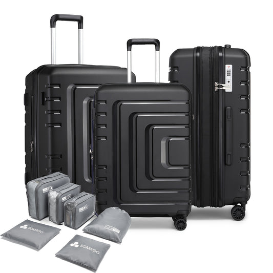 Somago Expandable Luggage Sets (20/24/28) 3 Pieces Travel Suitcases Hardside Polypropylene Material Lightweight Suitcase Set With Spinner Wheels YKK Zippers TSA Lock With 6 Pcs Packing Cube