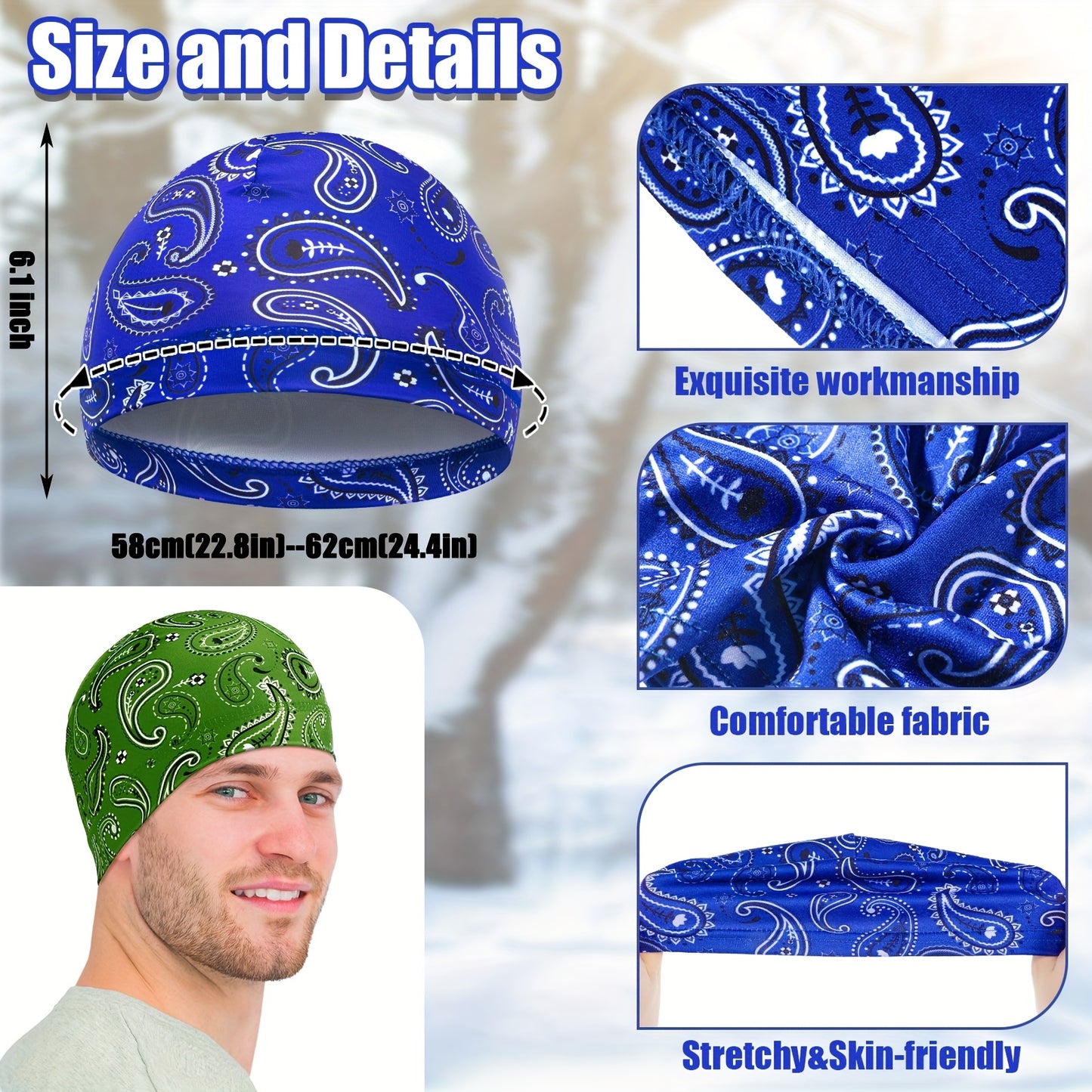 [Cooling Skull Caps] 6pcs Sweat-Wicking Men's Cooling Skull Caps - Paisley Pattern, Breathable Beanie Helmet Liners for Cycling & Running, Multicolor