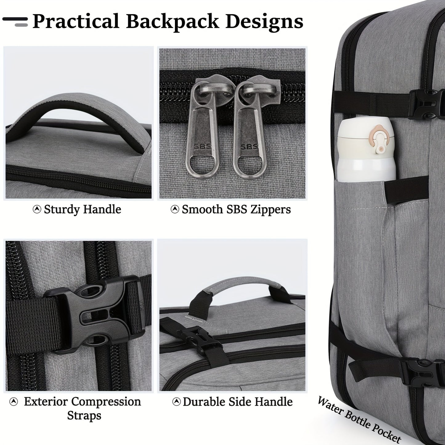 IGOLUMON Travel Backpack For Men Women 40L Flight Approved Carry On Backpack 17 Inch Waterproof Laptop Backpack Large Luggage Daypack Business College Weekender Overnight Backpack With Shoe Bag, Grey