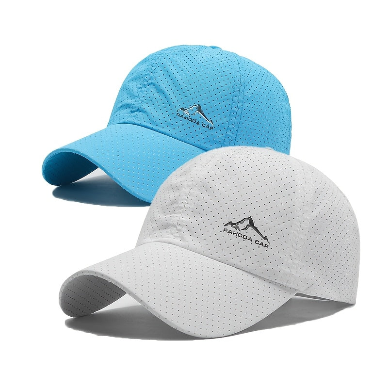 2pcs Quick-Dry Polyester Baseball Caps with Snow Mountain Logo, Unisex Sports Hats for Outdoor Activities, Leisure Fashion Trend Caps for Men and Women