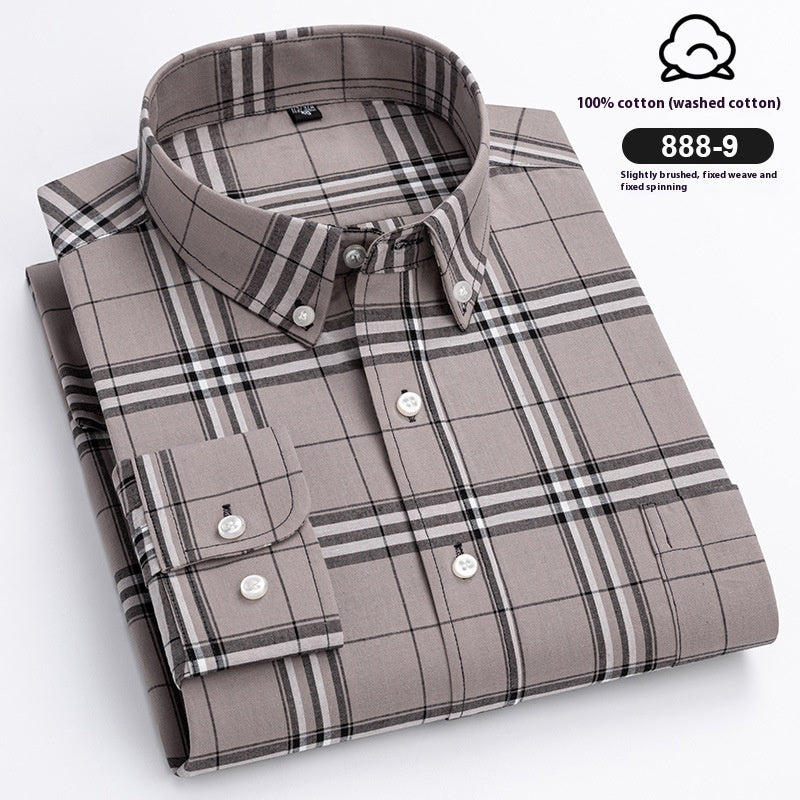 Men's Xinjiang Cotton Plaid Buckle Collar Casual Cardigan Shirt