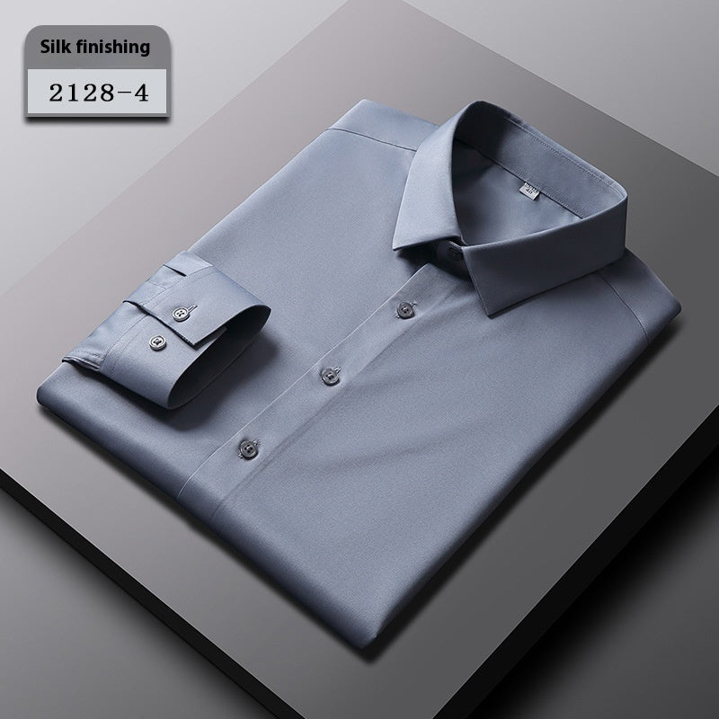 Elastic Silk Men's Long-sleeved Non-ironing Solid Color Breathable Shirt