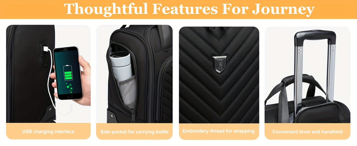 Carry-On Underseat Luggage With Wheels, 18 Inch Carry-on Luggage For Airlines, Underseat Lightweight Suitcase For Women, Softside Overnight Luggage For Business Travel