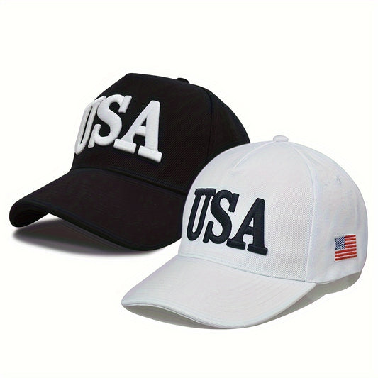 2pcs Premium USA Embroidered Adjustable Baseball Caps for Men & Women - Breathable Acrylic, Perfect for Outdoor Sports