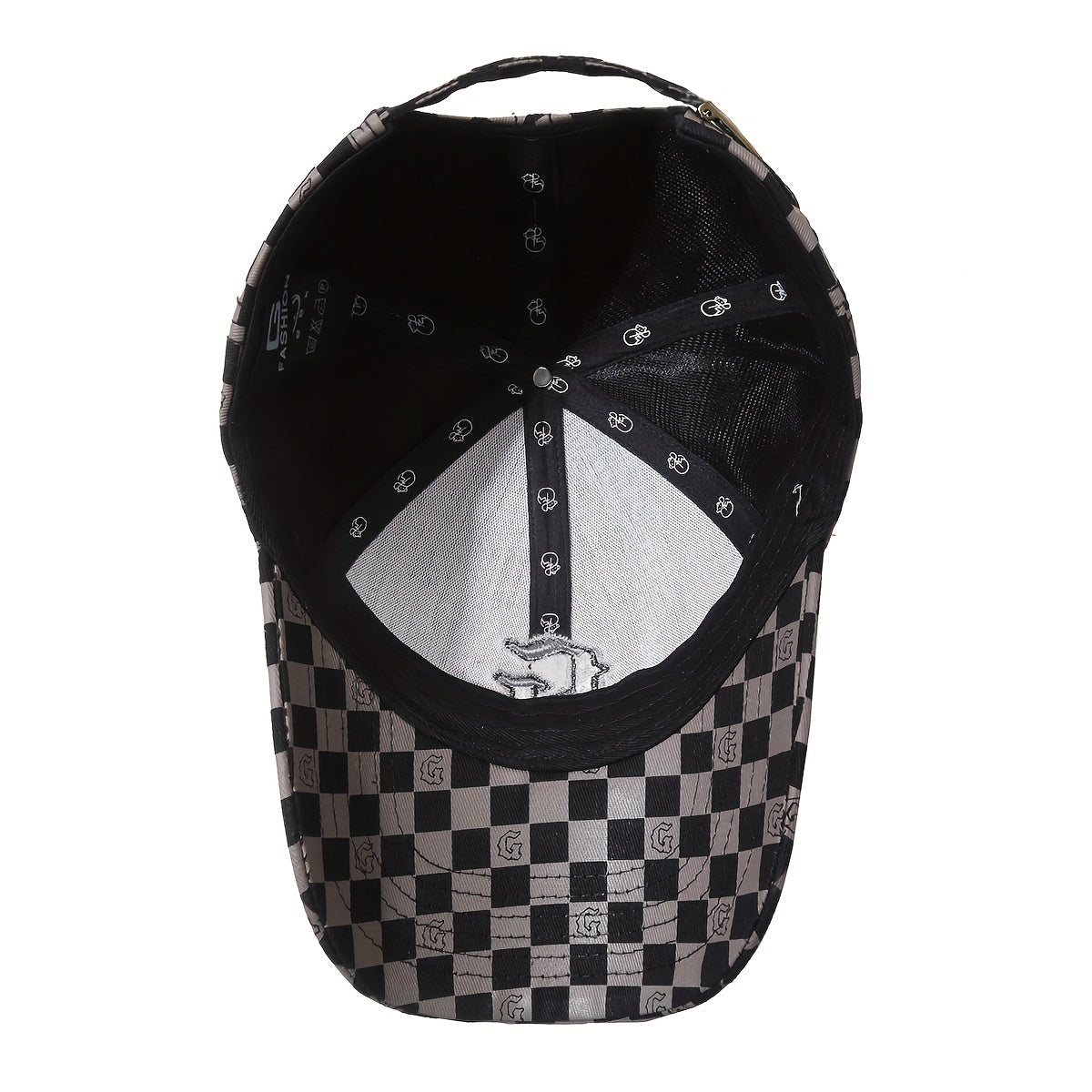 Trendy Gothic Curved Brim Baseball Cap - Baseball Caps with Embroidery Letter G, Checkered Pattern, Snapback Design for Casual Leisure Outdoor Sports