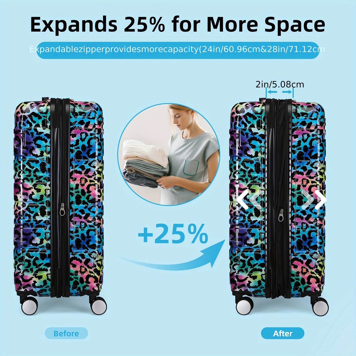 Luggage Sets 3 Piece, Hardside 20 IN Carry on Luggage Airline Approved PC+ABS Suitcase Set with Spinner Wheels TSA Lock, Lightweight Rolling Suitcase for Men and Women, Cheetah Print