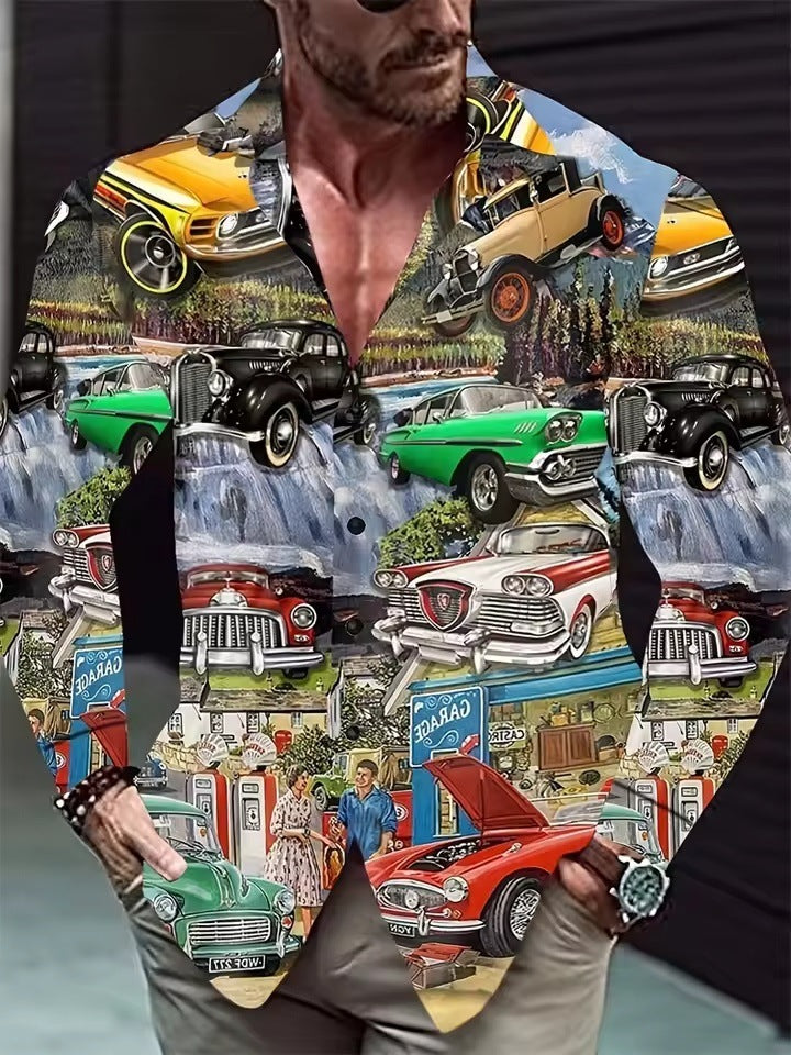 Men's Long Sleeve Shirt Palm Tree And Striped Printed Shirt Everyday Fashion Men's Casual Shirt