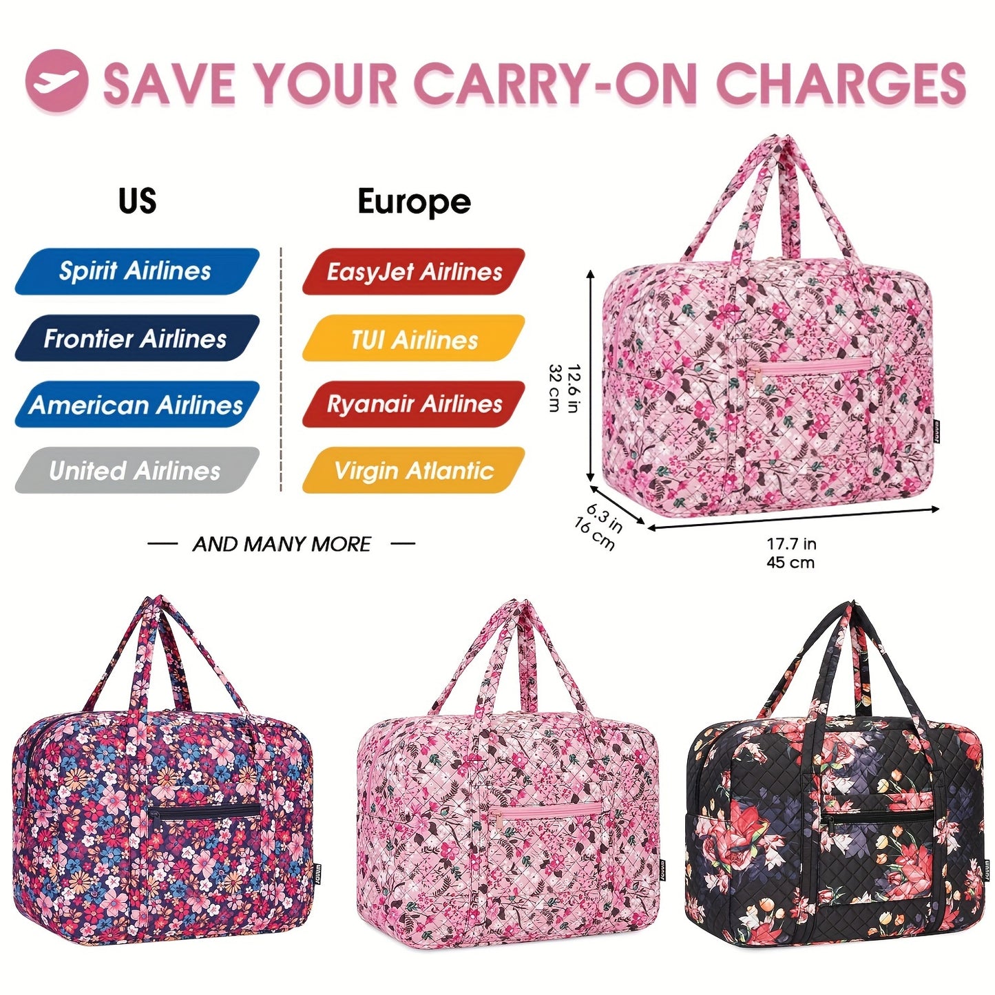 Travel Duffel Bags For Women And Girls Waterproof Gym Bag Laptop Carry-On Luggage Weekend Travel Organizer 25L