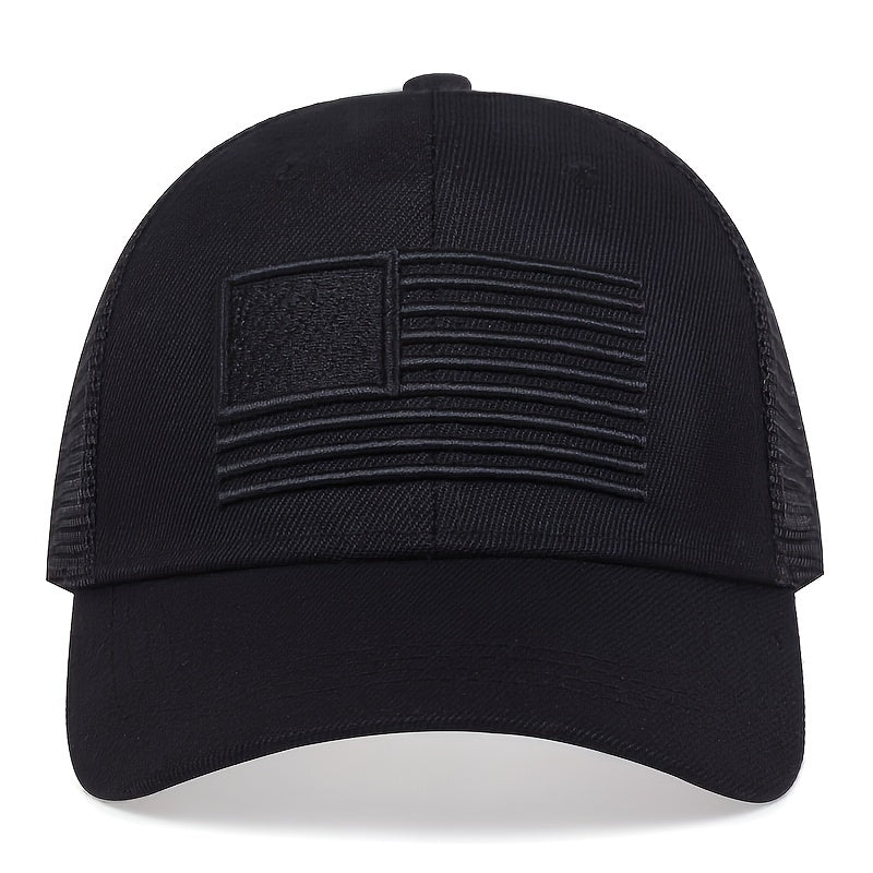 Embroidered Mesh Back American Flag Snapback Baseball Cap, U.S.A. Patriotic Caps For Veteran's Day, July 4th Independence Day