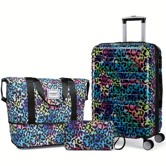 Luggage Sets 3 Piece, Hardside 20 IN Carry on Luggage Airline Approved PC+ABS Suitcase Set with Spinner Wheels TSA Lock, Lightweight Rolling Suitcase for Men and Women, Cheetah Print