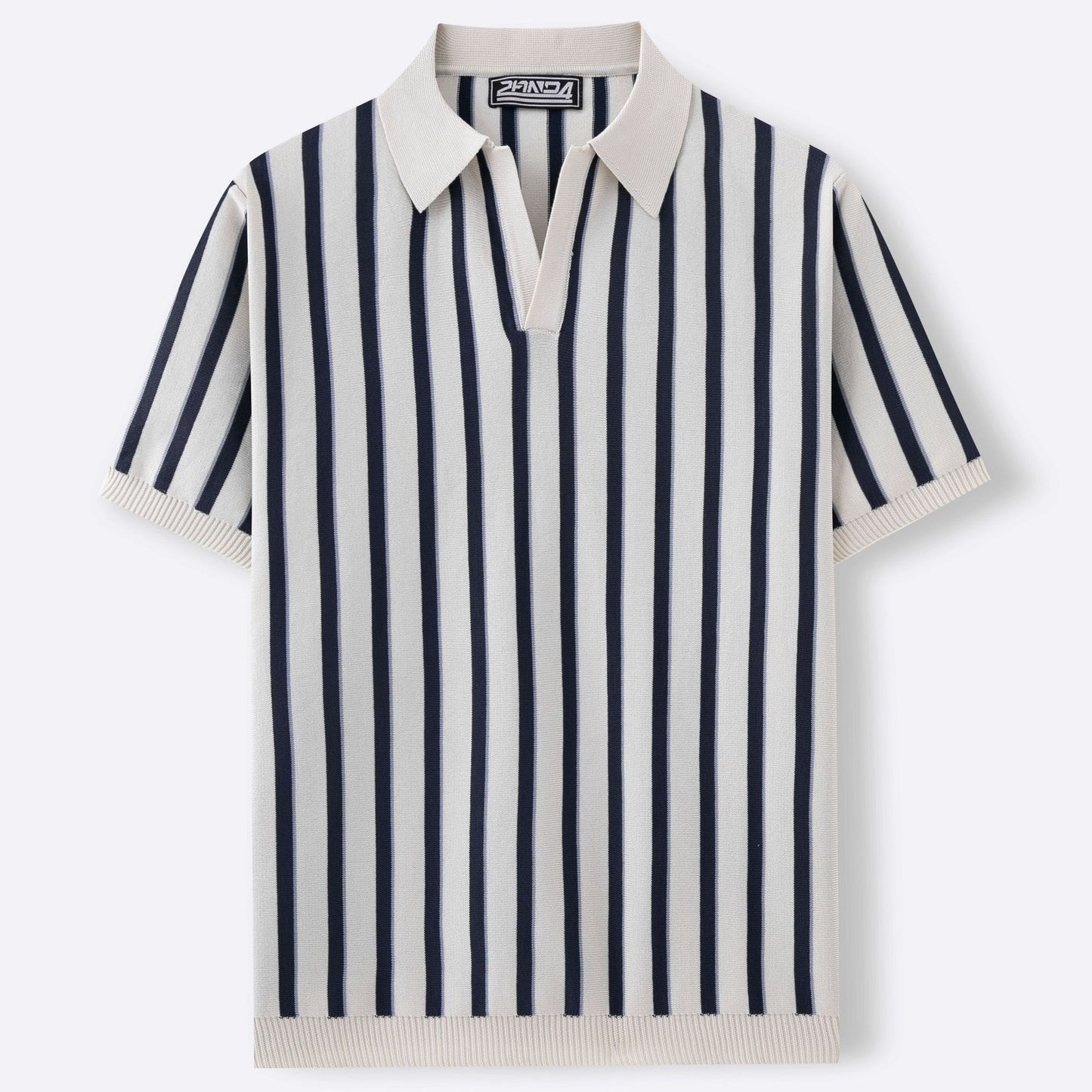 High Quality Summer Lapels Temperament Striped Knitted Polo Shirt