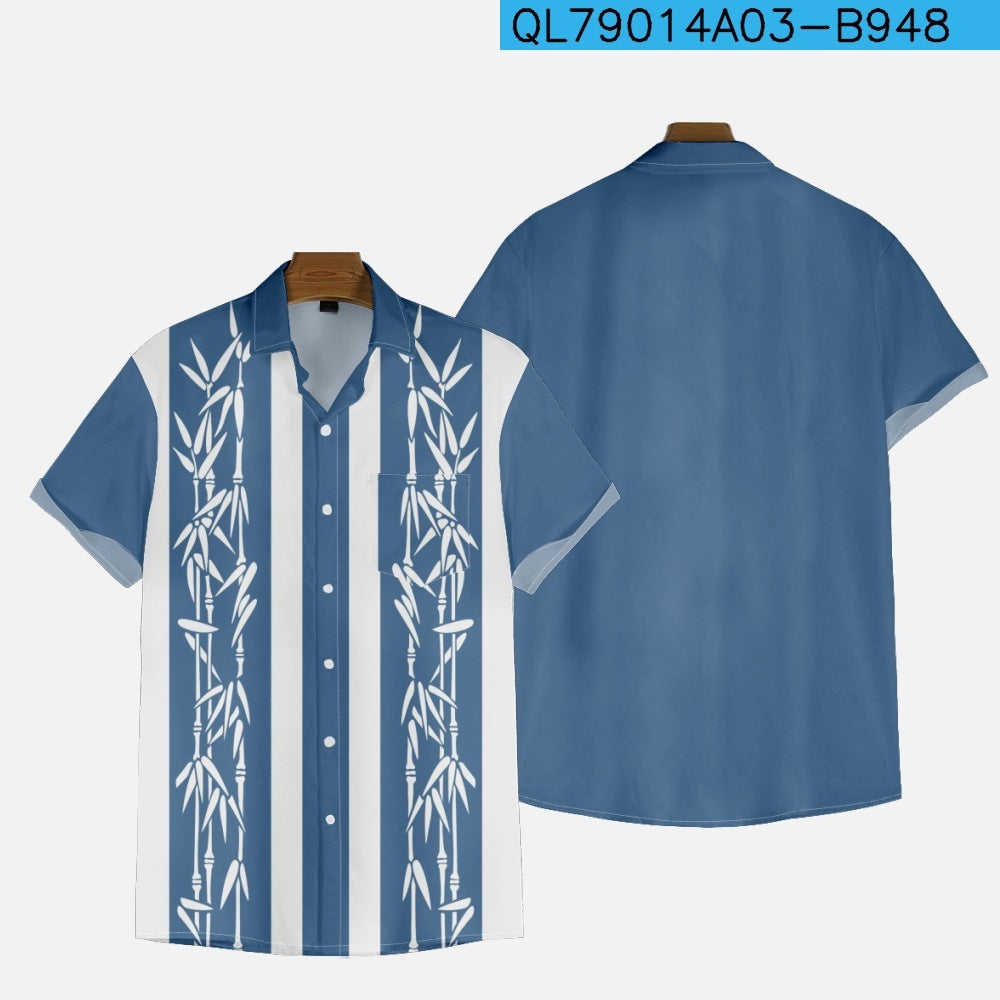 Plus Size Shirt Printed Men's Loose Short Sleeve Lapel Shirt