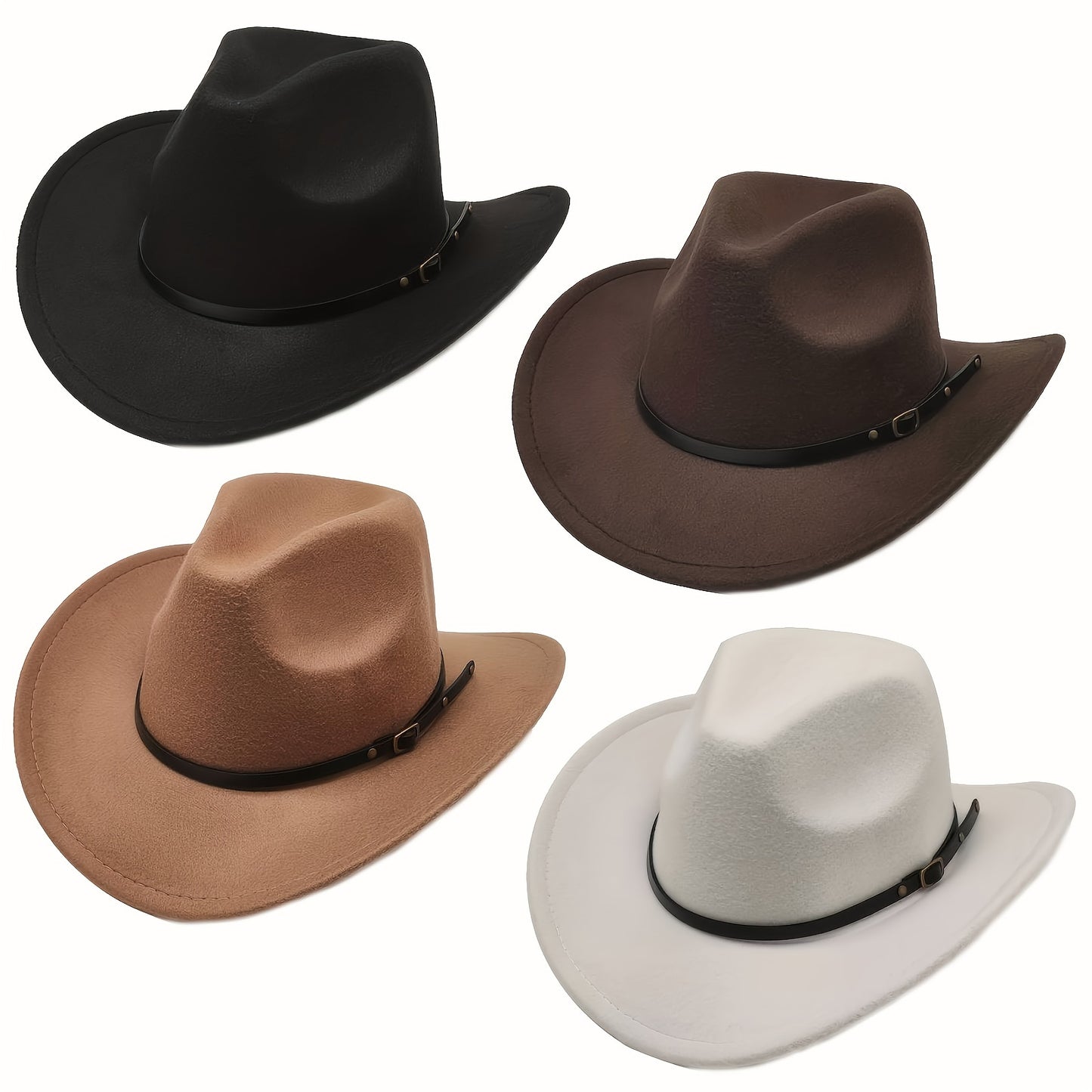 Vintage-Inspired 4-Pack Unisex Fedora Hats - Classic Cowboy/Cowgirl Panama Caps with Slim Band - High-Quality Woven Polyester, Machine Washable, Ideal for Cosplay, Photo Props & Festivals