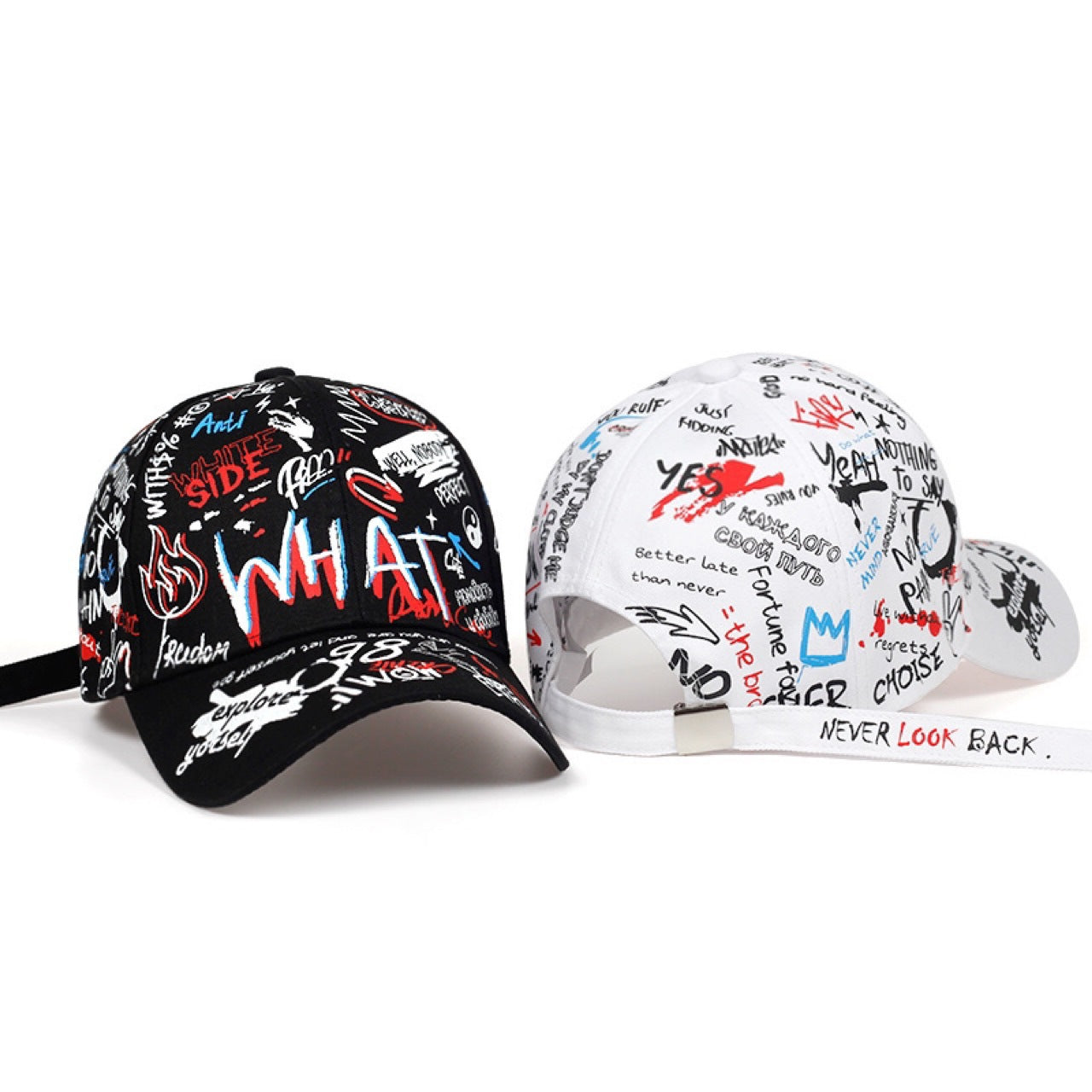 2PCS Graffiti fashion cap trucker hats snapback hats for men and women for summer baseball caps flat brimmed cap duck tongue cap travel daily sunscreen cap hats golf cubs party available sunshade cap