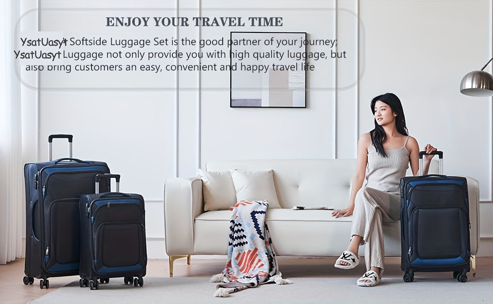 Softside Luggage Sets With Spinner Wheels 3pcs Set Lightweight Suitcase Set With TSA Lock, Expandable Luggage Sets With Inside Pocket