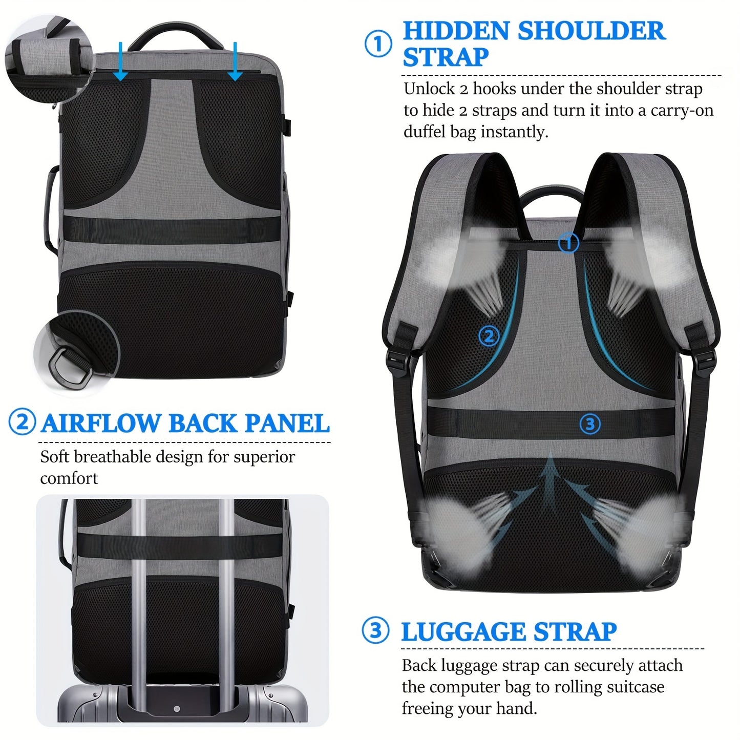 IGOLUMON Travel Backpack For Men Women 40L Flight Approved Carry On Backpack 17 Inch Waterproof Laptop Backpack Large Luggage Daypack Business College Weekender Overnight Backpack With Shoe Bag, Grey