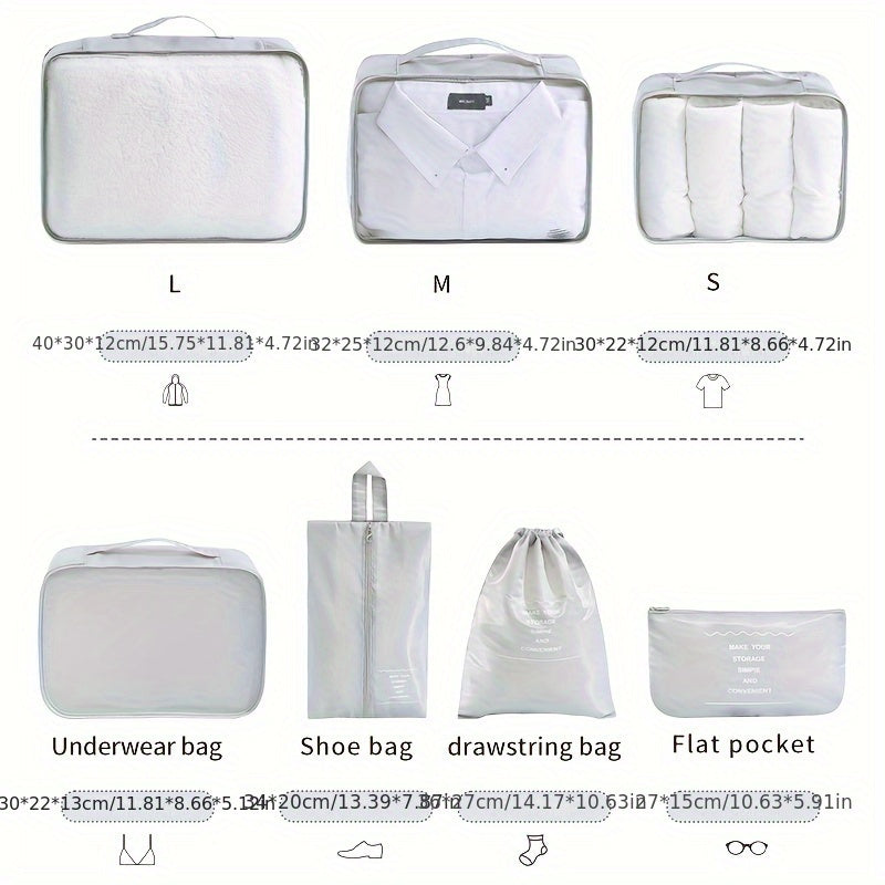 Preppy Cube Storage Bag Travel Case Set 7-piece Student Back-to-school Portable Clothing Shoes And Toiletries Storage Bag Luggage Packing Bag