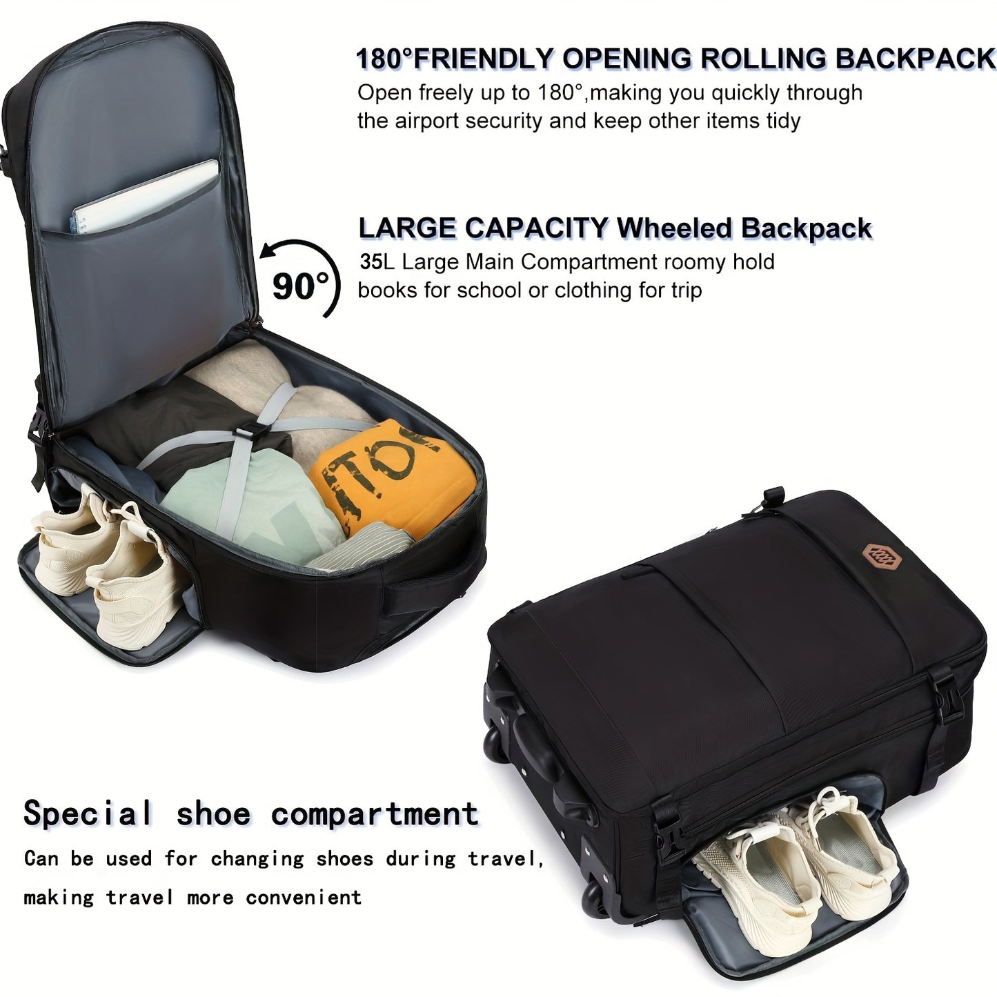 17-inch Wheeled Travel Laptop Backpack - Large Rolling Backpack For Men And Women - Carry-on Luggage Bag, Business School Computer Backpack, Back-to-school Season Backpack