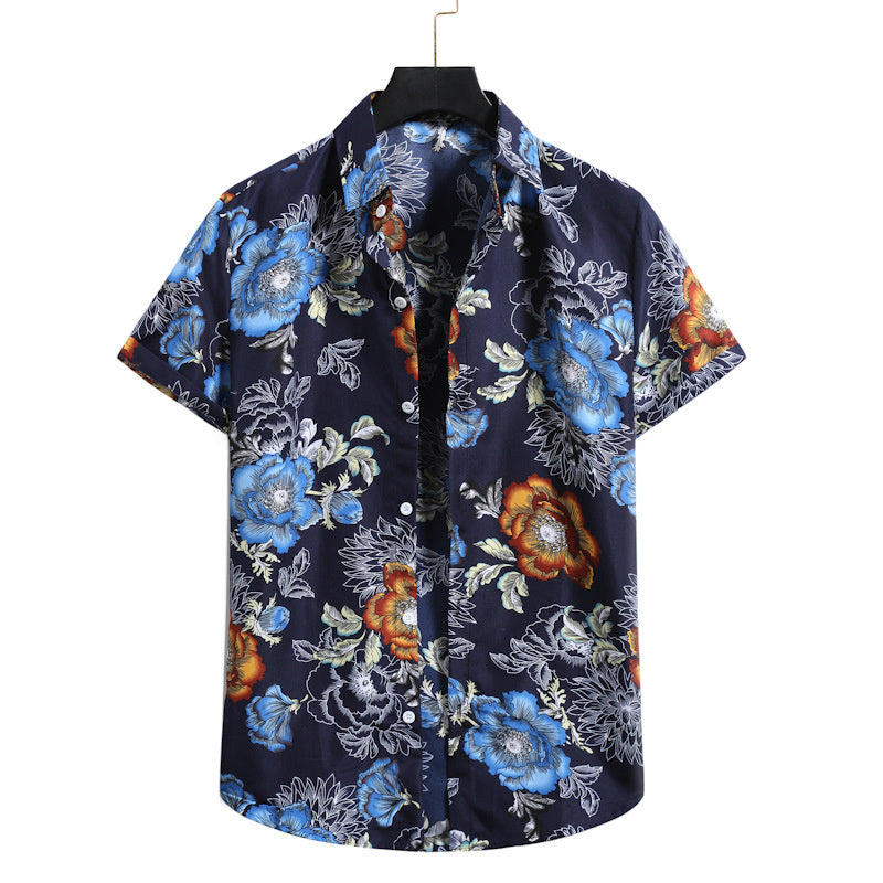 Lapel Cotton Slim-fit Printed Bamboo Shirt
