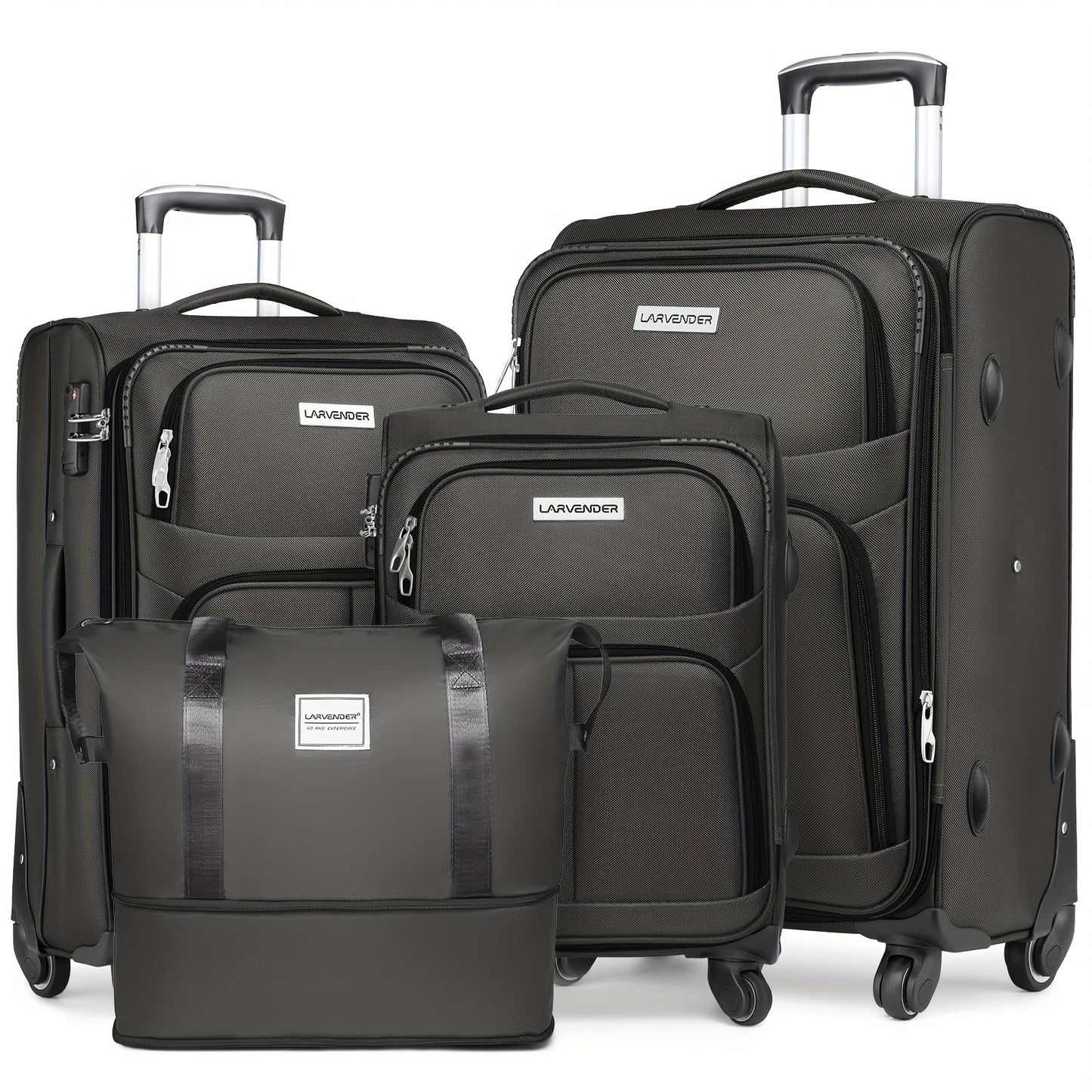 [4 Piece Expandable Luggage Set] Softside Luggage Sets 4 Piece with Duffel Bag, Expandable Rolling Suitcases Set with Spinner Wheels, Lightweight Upright Travel Luggage Set with TSA-Approved Lock, Multicolor