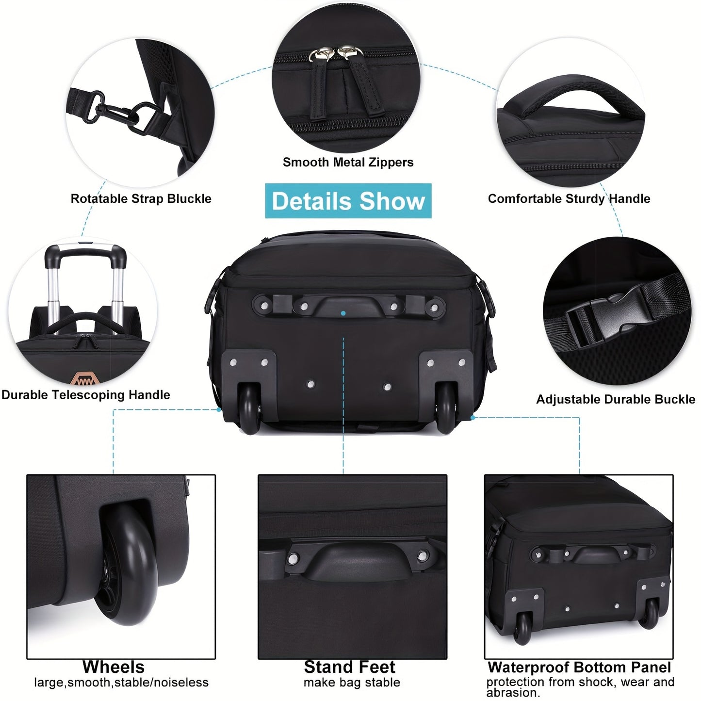 17-inch Wheeled Travel Laptop Backpack - Large Rolling Backpack For Men And Women - Carry-on Luggage Bag, Business School Computer Backpack, Back-to-school Season Backpack