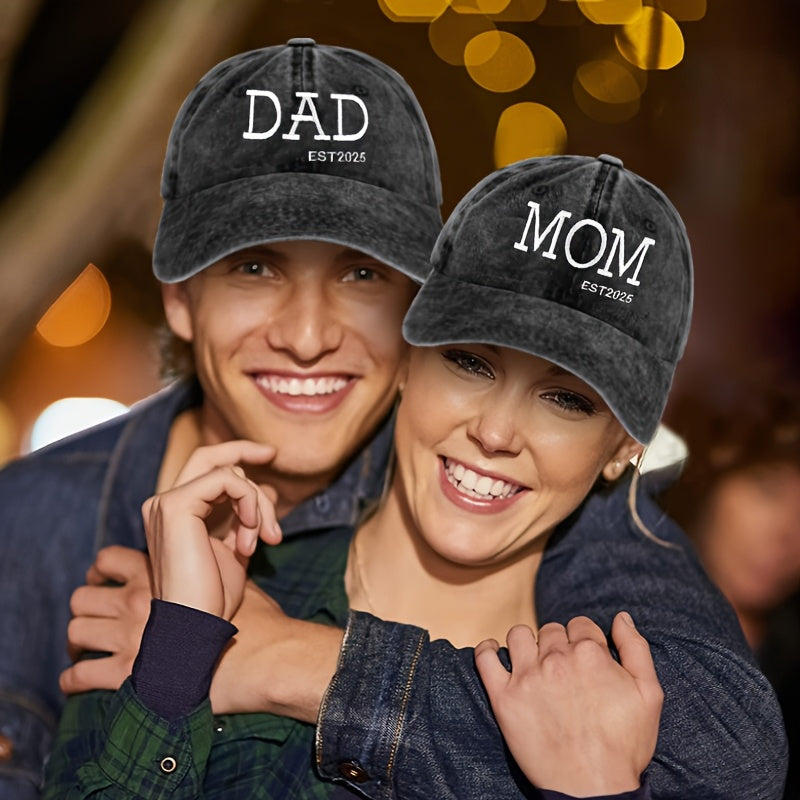 2pcs "Dad and Mom Est 2025" Hats - Adjustable Baseball Caps for New Parents, Perfect Gift for Pregnancy Announcement, Father's Day, Mother's Day