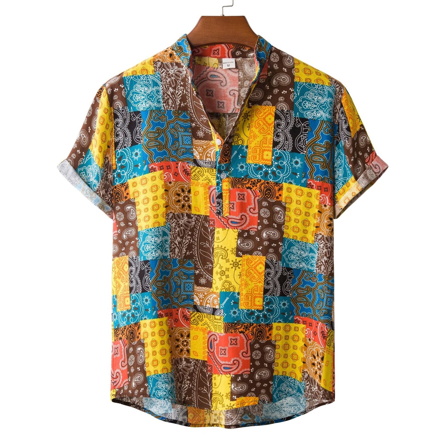 Lapel Cotton Slim-fit Printed Bamboo Shirt