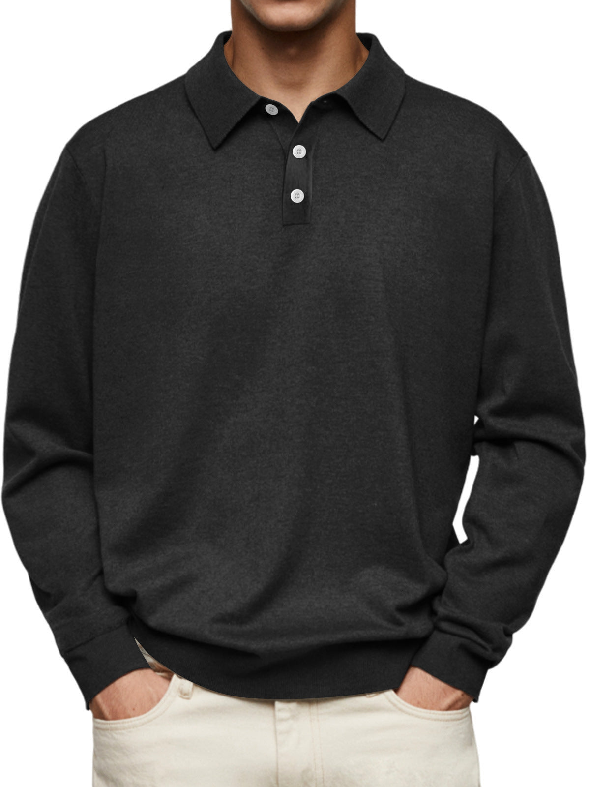 Long Sleeve V-neck Buttons Men's Casual Jacket Polo Shirt