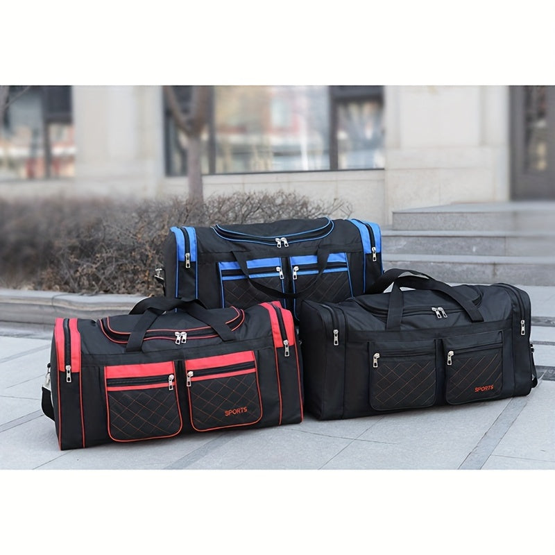 Extra Large Capacity Sports Duffel Bag, Durable Oxford Cloth Travel Bag with Positioning Printing, European and American Style, Baigou Produced, Hand Washable - Unisex Shoulder and Hand Carry Luggage for Short Business Trips