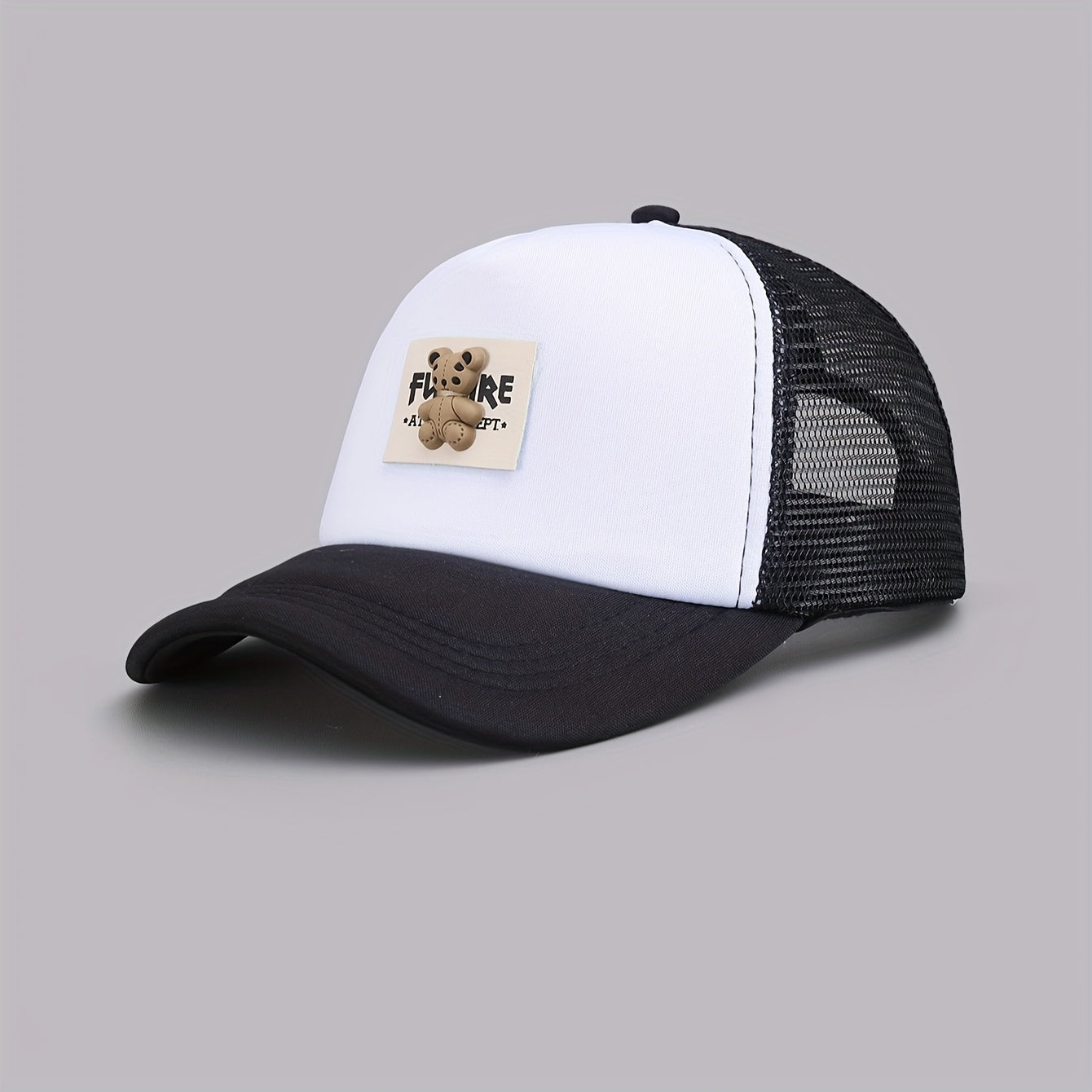 Cute Bear Graphic Baseball Caps - Adjustable, Sun-Protective, Breathable Mesh Summer Hats for Women, Light Blue, Red, Black, White, Pink, Hand Washable Polyester, Summer Headwear | Playful Accessory | Knitted Texture