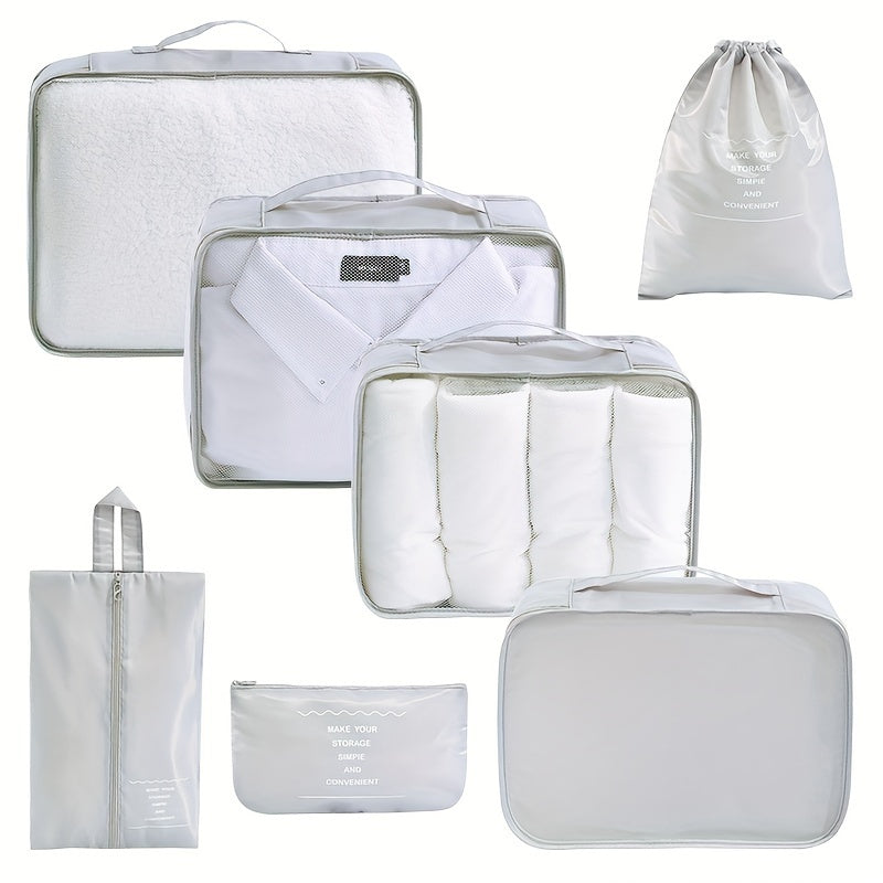 Preppy Cube Storage Bag Travel Case Set 7-piece Student Back-to-school Portable Clothing Shoes And Toiletries Storage Bag Luggage Packing Bag