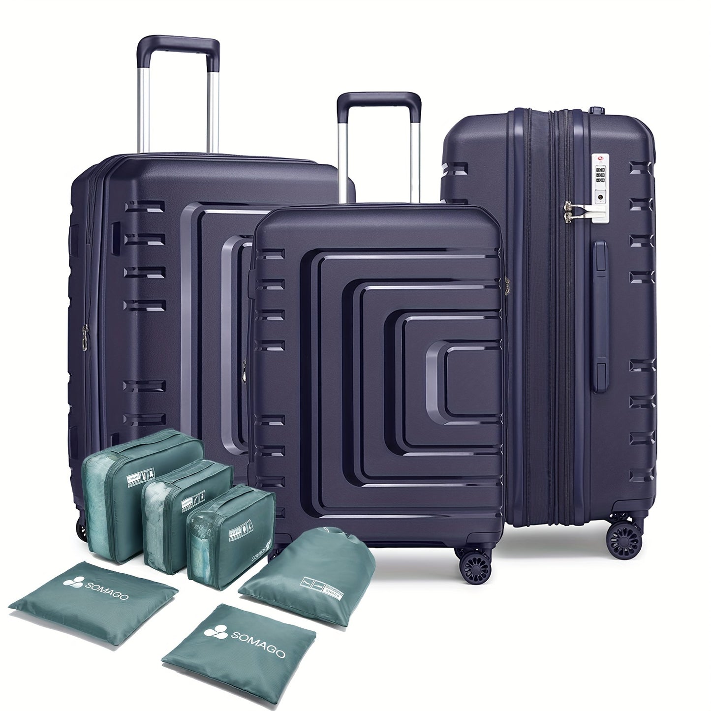 Somago Expandable Luggage Sets (20/24/28) 3 Pieces Travel Suitcases Hardside Polypropylene Material Lightweight Suitcase Set With Spinner Wheels YKK Zippers TSA Lock With 6 Pcs Packing Cube