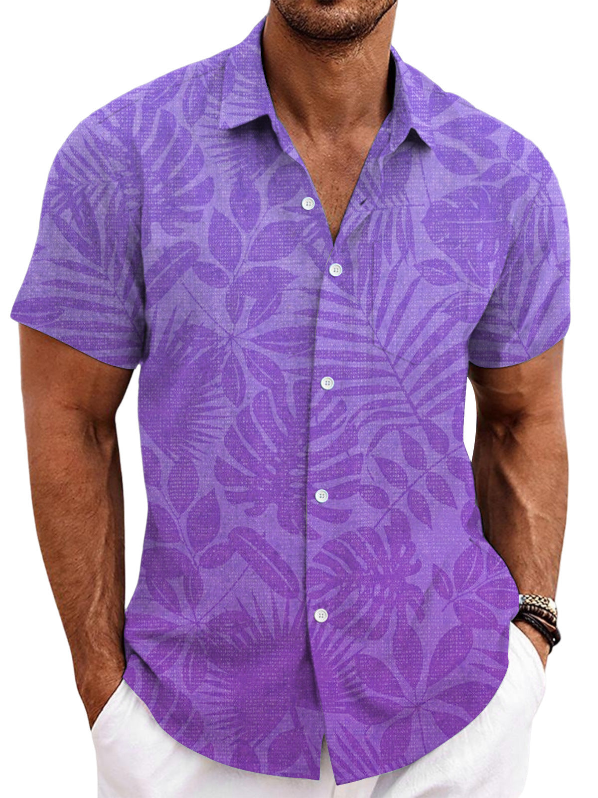 Solid Color Short Sleeve Cardigan Beach Shirt