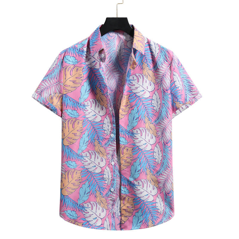 Lapel Cotton Slim-fit Printed Bamboo Shirt