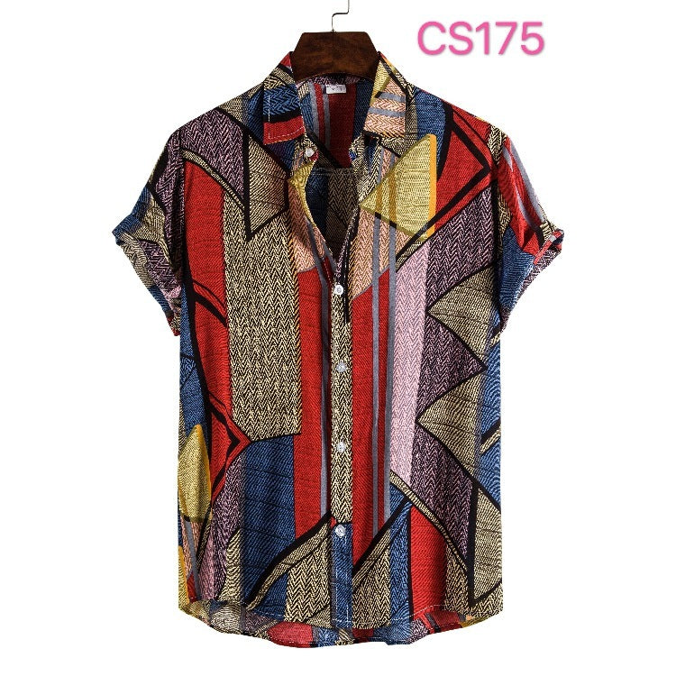 Printed Casual Men's Short-sleeved Shirt Lapel